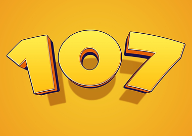 Number 107 in 3D Yellow Font