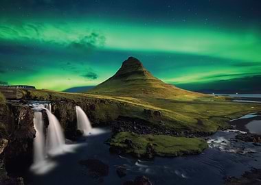 Aurora Borealis over Kirkjufell Mountain