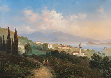 Scenic Italian Lakeside Village Landscape