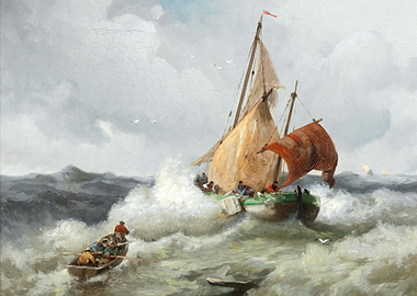 Fishing boats in rough seas
