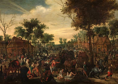 17th Century Village Scene with Many Figures