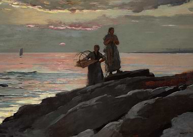 Fisherwomen by the Sea at Sunset