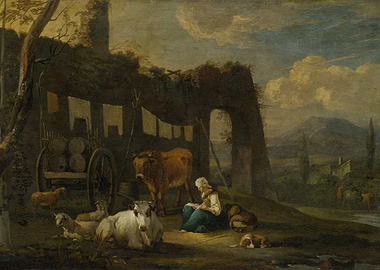 Pastoral Scene with Shepherdess and Livestock