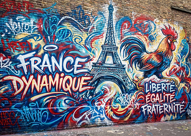 Graffiti of Eiffel Tower and Rooster