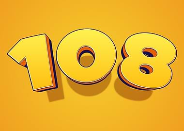 Number 108 in 3D Yellow Font