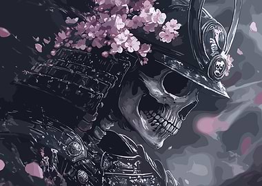Skeleton Samurai with Cherry Blossoms
