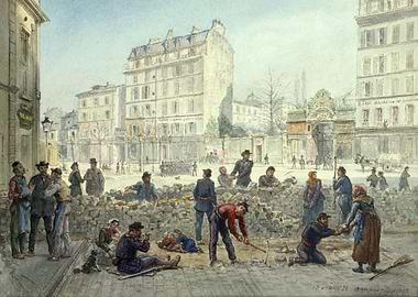 Street scene with construction and people