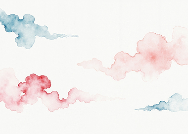 Watercolor Clouds in Red and Blue