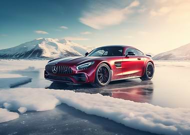 Mercedes AMG GT on icy landscape