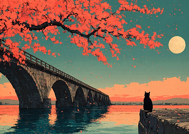 Black Cat by a Bridge