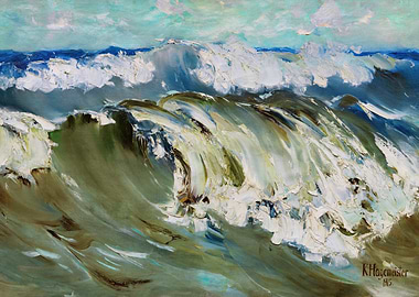 Impressionistic Seascape with Crashing Waves