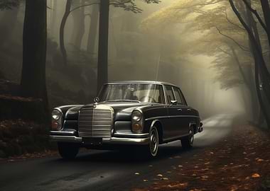Vintage Mercedes on a Forest Road