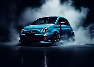 Blue Fiat 500 in Smoke