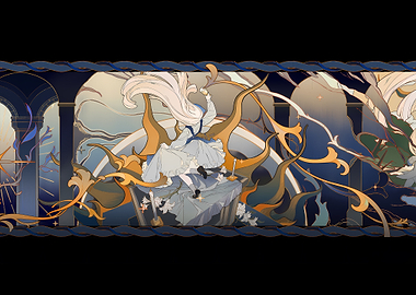 Ethereal Woman in Flowing Dress