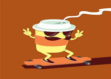 Cool Coffee Cup On Skateboard