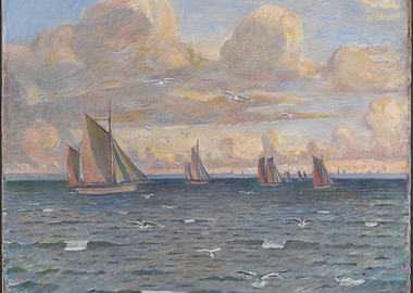 Sailboats on a Wavy Sea Under a Cloudy Sky