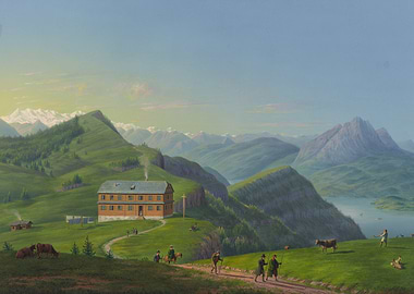 Alpine Landscape with Chalet and Lake