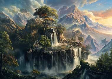 Enchanted Waterfall Mountain Landscape