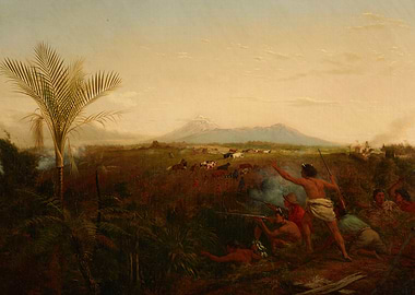Maori warriors in a landscape