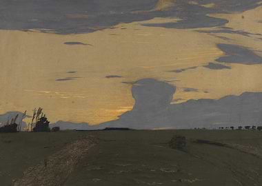 Sunset over a Grassy Field