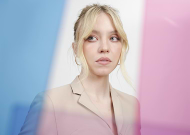 Sydney Sweeney in a beige suit