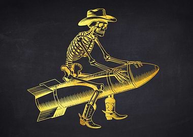 Skeleton Cowboy Riding a Bomb
