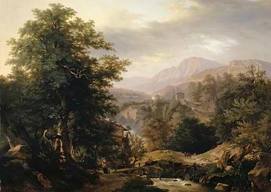 Mountain Landscape with Castle and River