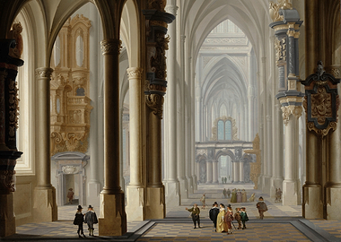 Interior of a Grand Cathedral with People