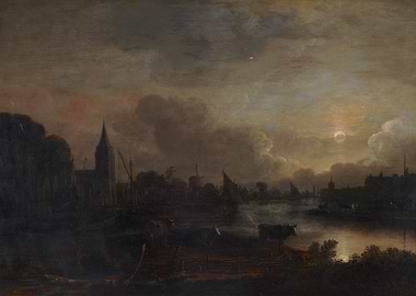 Moonlit River Cityscape with Church