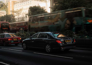 Black Mercedes S-Class on a City Street