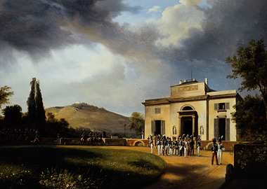 Military Parade Before a Villa