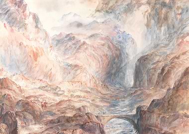 Watercolor Landscape of a Mountain Pass