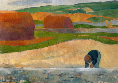 Rural Landscape with Hay Bales and Farmer