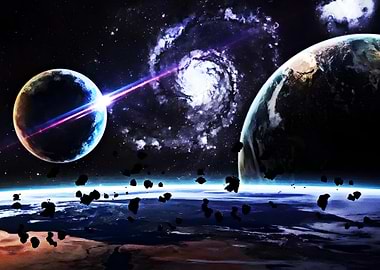 Cosmic Battle with Planets and Galaxy