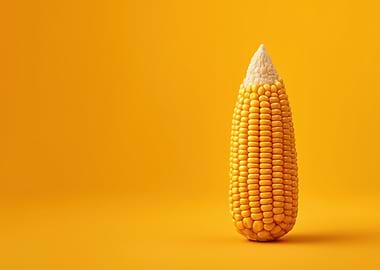 Single Ear of Corn on Orange Background