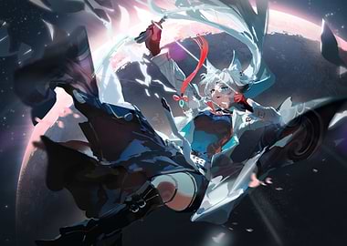 Anime Girl with Sword in Space