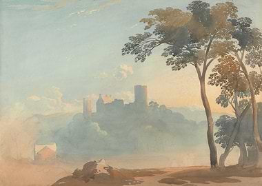 Misty Castle Landscape Painting