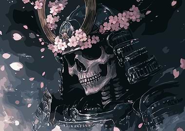 Samurai Skeleton with Cherry Blossoms