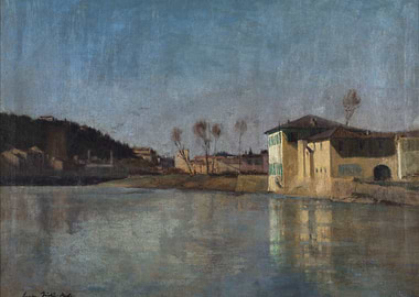 Riverfront Buildings and Hillside