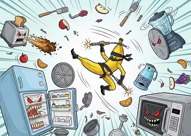 Ninja Banana Fights Kitchen Appliances