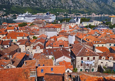 Kotor Bay Cruise Ship and Old Town
