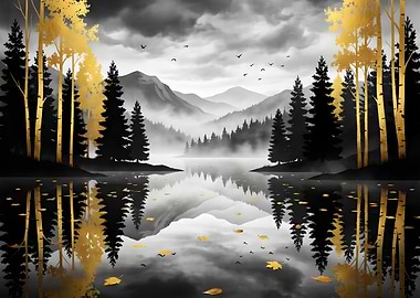 Misty Mountain Lake Reflection