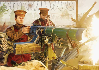 World War I Machine Gunners in Trench Over The Top: WWI