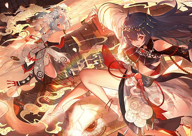 Two Anime Girls in Traditional Outfits