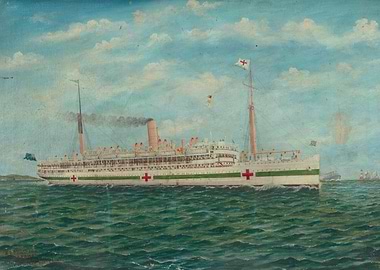 Painting of a hospital ship at sea