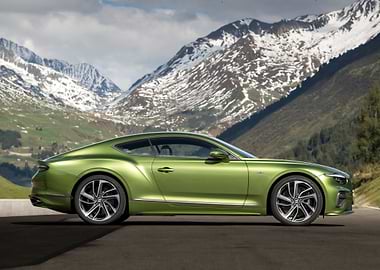 Green Bentley Continental GT in Mountains