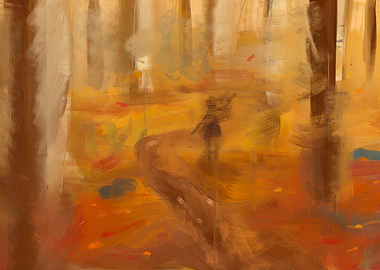 Impressionism Forest Path: A childhood memory of fall