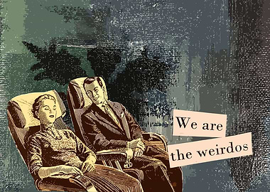 Retro Couple in Chairs with Text