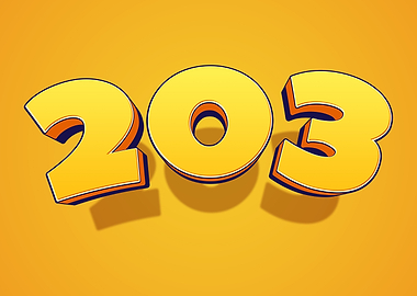 Number 203 in 3D Yellow Font