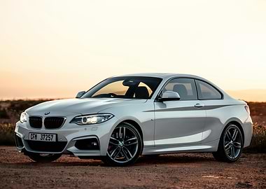 White BMW Coupe in Desert Landscape